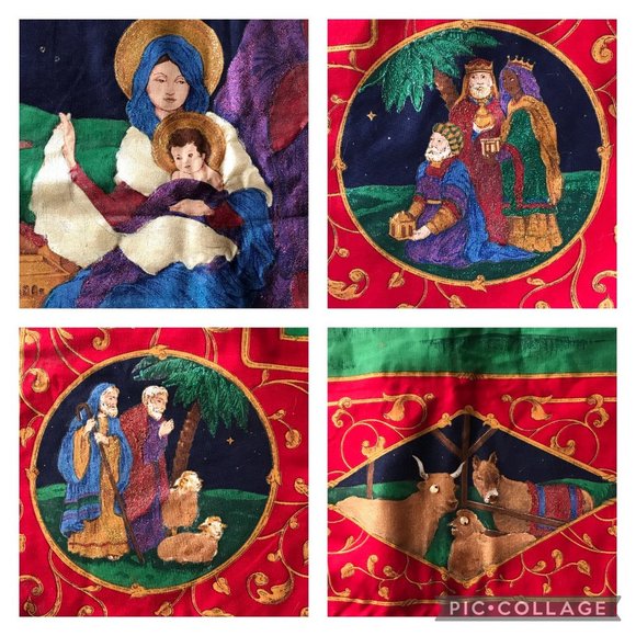 Vintage Holy Family Nativity Christmas Tapestry Wall Banner Decoration Handmade - Picture 15 of 16